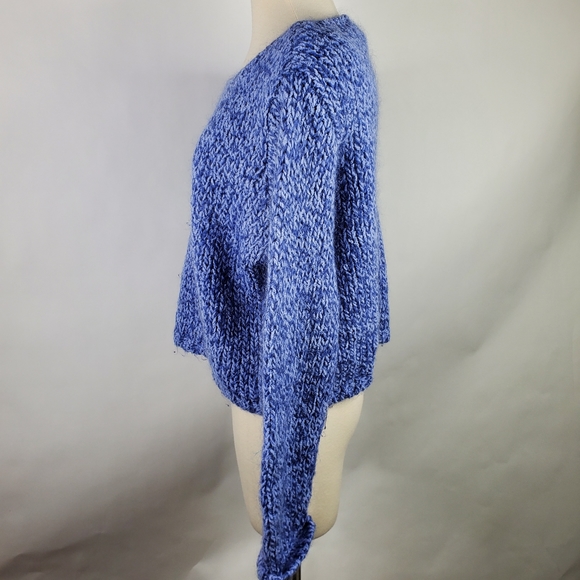 Vintage Kiko Mohair Cropped Cozy Soft Cable Knit Blue Womens M/L Medium Sweater - Picture 3 of 6